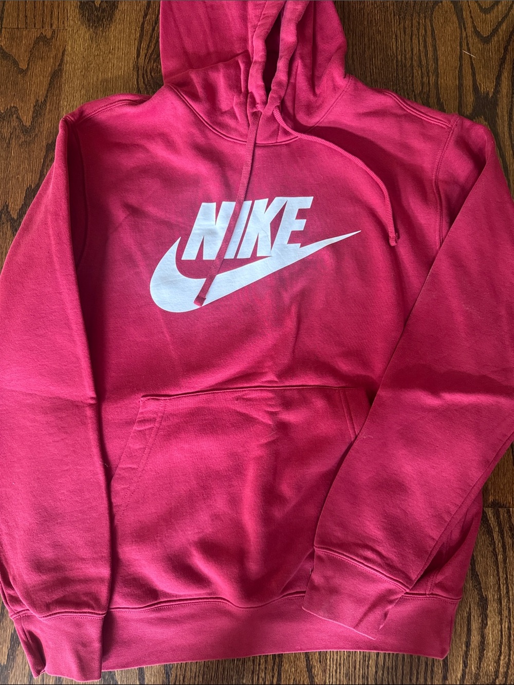Nike Hoodie with White Logo - Brick Red